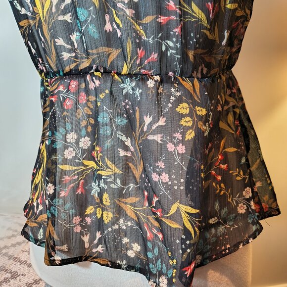 ZARA DARK PRINTED FLORAL TOP BLOUSE - Picture 6 of 7